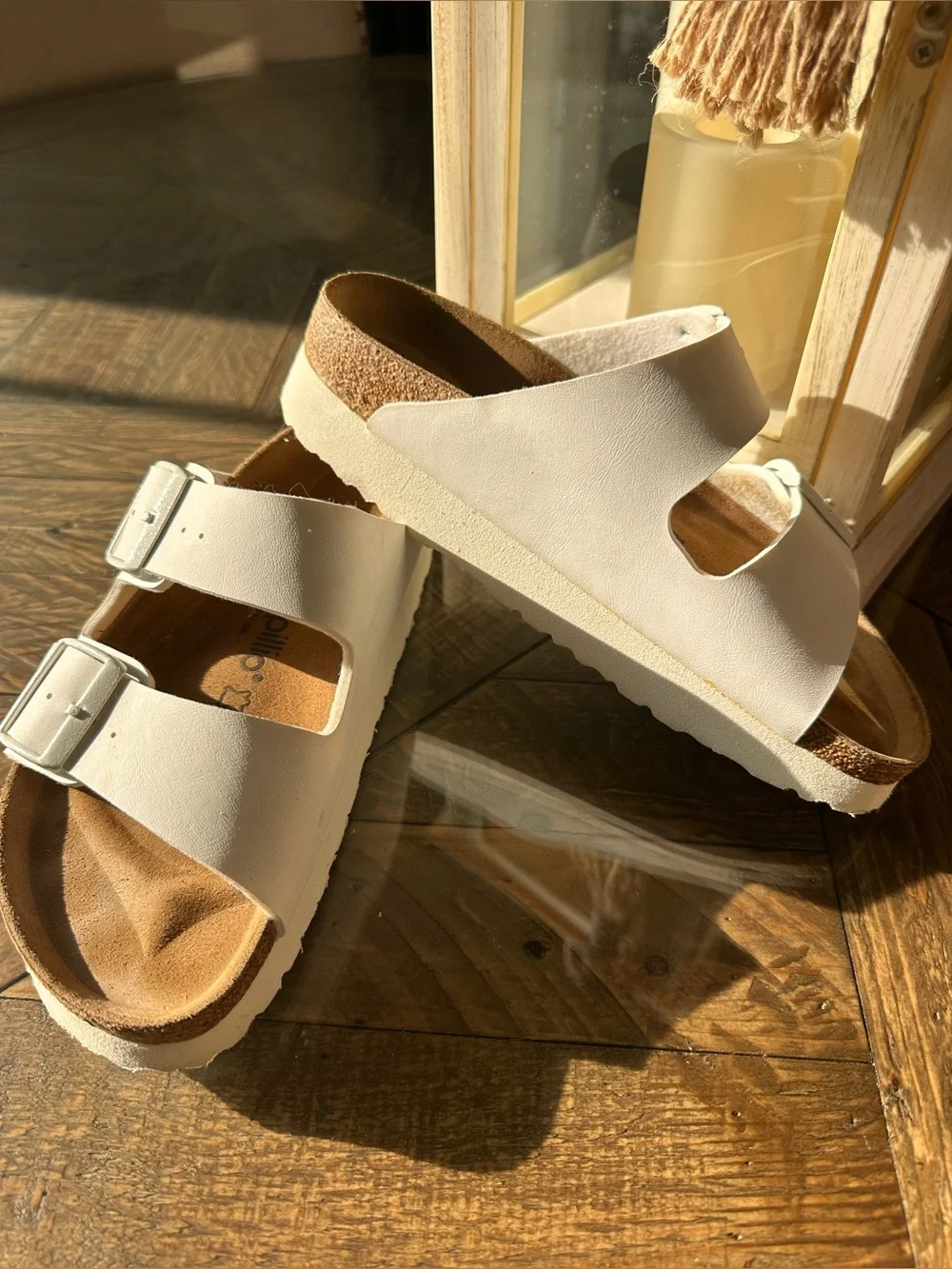 Birkenstock White Two-Strap Leather Sandals